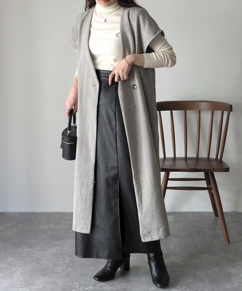 Riberry（リベリー）の「起毛ヘリンボーン　ロングジレ/ベスト（ベスト・レディース・ベージュ/グレー/ブラック・MEDIUM）」の14枚目の写真