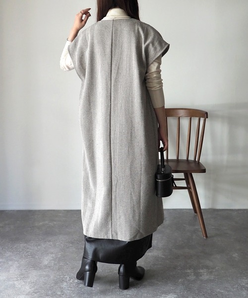 Riberry（リベリー）の「起毛ヘリンボーン　ロングジレ/ベスト（ベスト・レディース・ベージュ/グレー/ブラック・MEDIUM）」の16枚目の写真