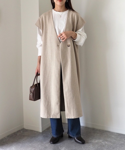 Riberry（リベリー）の「起毛ヘリンボーン　ロングジレ/ベスト（ベスト・レディース・ベージュ/グレー/ブラック・MEDIUM）」の8枚目の写真