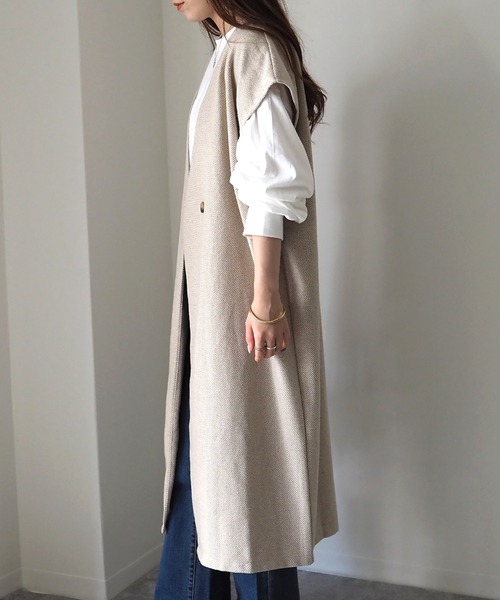 Riberry（リベリー）の「起毛ヘリンボーン　ロングジレ/ベスト（ベスト・レディース・ベージュ/グレー/ブラック・MEDIUM）」の11枚目の写真