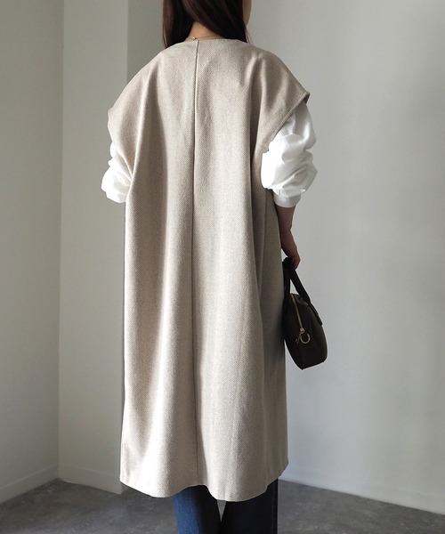 Riberry（リベリー）の「起毛ヘリンボーン　ロングジレ/ベスト（ベスト・レディース・ベージュ/グレー/ブラック・MEDIUM）」の12枚目の写真