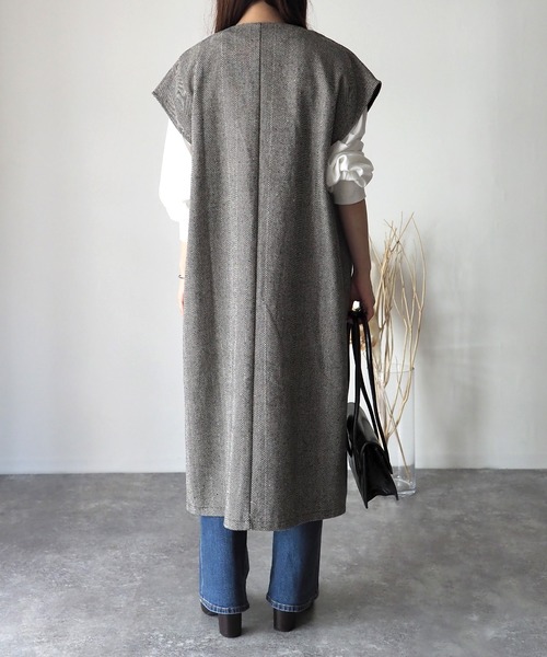 Riberry（リベリー）の「起毛ヘリンボーン　ロングジレ/ベスト（ベスト・レディース・ベージュ/グレー/ブラック・MEDIUM）」の7枚目の写真