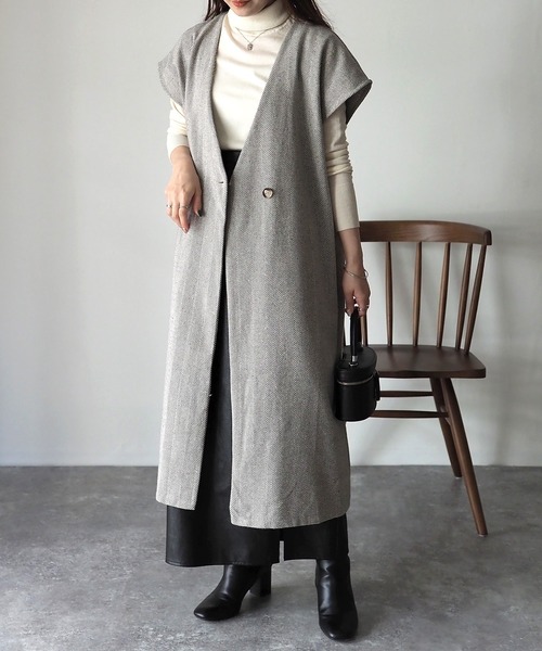 Riberry（リベリー）の「起毛ヘリンボーン　ロングジレ/ベスト（ベスト・レディース・ベージュ/グレー/ブラック・MEDIUM）」の17枚目の写真