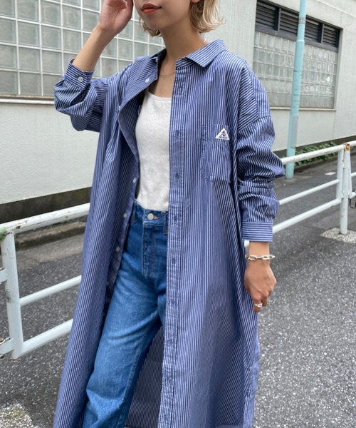 GEVACO（ゲバコ）の「【GEVACO/ゲバコ】タイプライターストライプシャツワンピース（ワンピース・レディース・ブラック/ネイビー/ブルー・MEDIUM）」の3枚目の写真