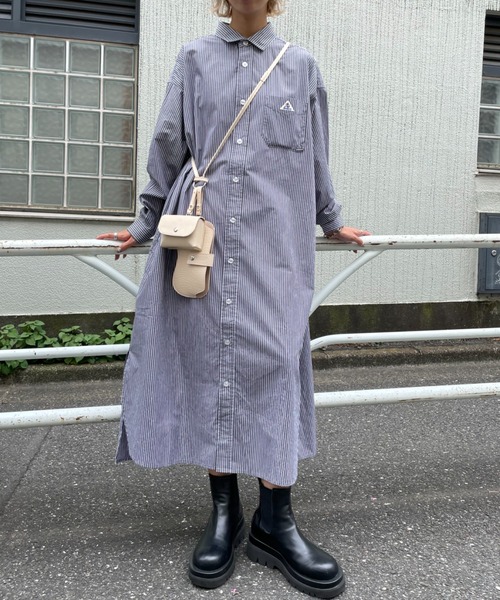 GEVACO（ゲバコ）の「【GEVACO/ゲバコ】タイプライターストライプシャツワンピース（ワンピース・レディース・ブラック/ネイビー/ブルー・MEDIUM）」の2枚目の写真