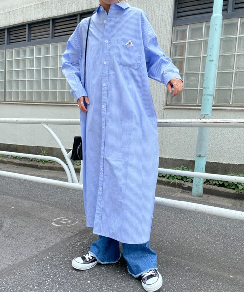 GEVACO（ゲバコ）の「【GEVACO/ゲバコ】タイプライターストライプシャツワンピース（ワンピース・レディース・ブラック/ネイビー/ブルー・MEDIUM）」の9枚目の写真