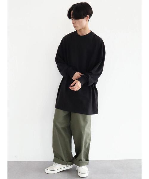 CRAFT STANDARD BOUTIQUE(クラフトスタンダードブティック)の「【BIG】クルーネックロンTEE *(Tシャツ/カットソー・メンズ・ライトグレー/オフホワイト/ブラック・M/LL/L)」の8枚目の写真