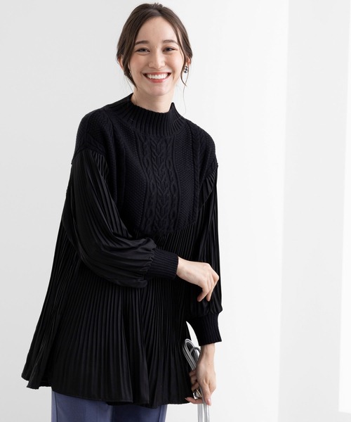 BELLUNA PLUS（ベルーナ）の「ニットプリーツ切替フレアーチュニック（チュニック・レディース・ブラック/ベージュ/ブラック×グレー/ブラウン・MEDIUM/X-LARGE/LARGE）」の10枚目の写真