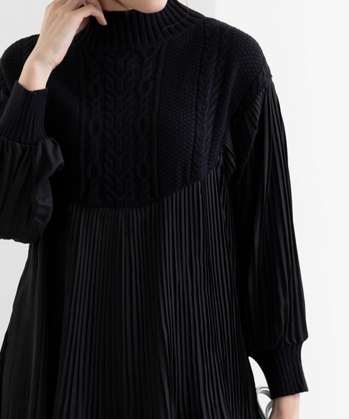 BELLUNA PLUS（ベルーナ）の「ニットプリーツ切替フレアーチュニック（チュニック・レディース・ブラック/ベージュ/ブラック×グレー/ブラウン・MEDIUM/X-LARGE/LARGE）」の11枚目の写真