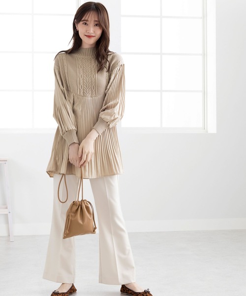 セール】ニットプリーツ切替フレアーチュニック（チュニック
