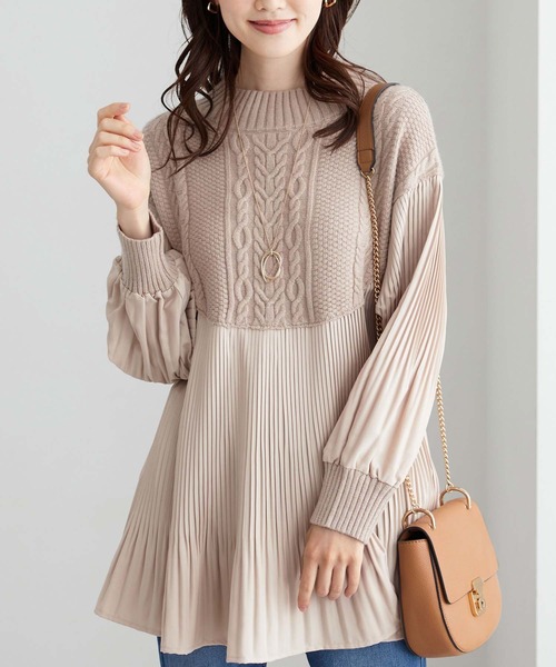 セール】ニットプリーツ切替フレアーチュニック（チュニック