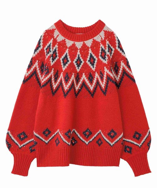 MILKFED.(ミルクフェド)の「NORDIC KNIT TOP(ニット/セーター・レディース・ライトグレー/レッド/チャコール・ONE SIZE)」の13枚目の写真