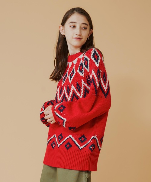MILKFED.(ミルクフェド)の「NORDIC KNIT TOP(ニット/セーター・レディース・ライトグレー/レッド/チャコール・ONE SIZE)」の4枚目の写真