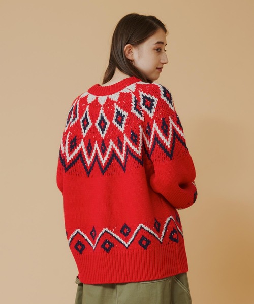 MILKFED.(ミルクフェド)の「NORDIC KNIT TOP(ニット/セーター・レディース・ライトグレー/レッド/チャコール・ONE SIZE)」の9枚目の写真