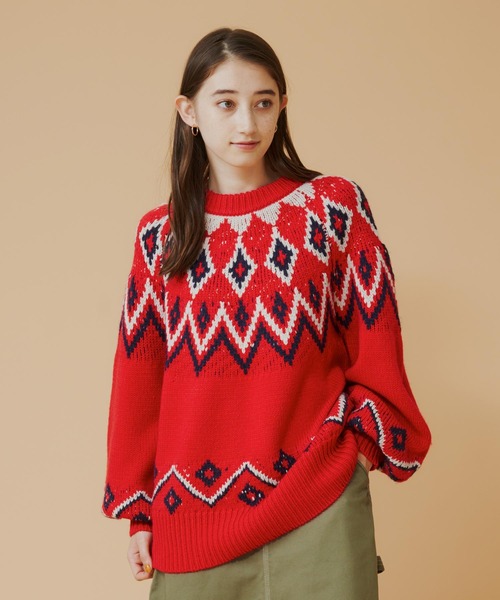 MILKFED.(ミルクフェド)の「NORDIC KNIT TOP(ニット/セーター・レディース・ライトグレー/レッド/チャコール・ONE SIZE)」の16枚目の写真