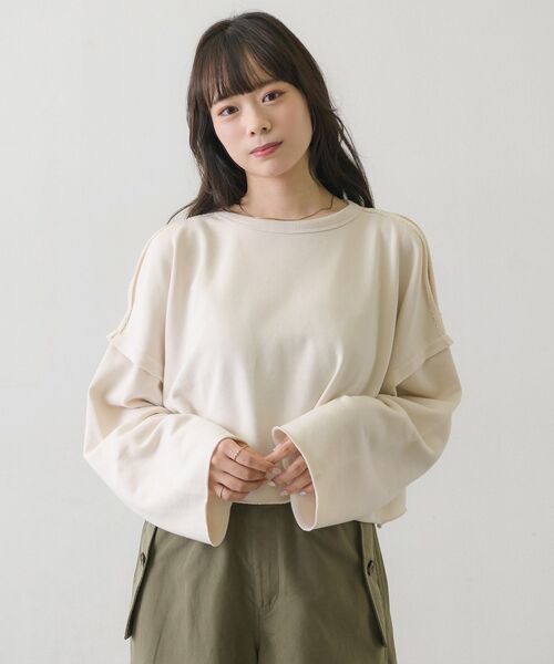 RETRO GIRL（レトロガール）の「肩スリットショートトレーナー（Tシャツ/カットソー・レディース・チャコールグレー/ピンク/グリーン/ナチュラル・FREE）」の9枚目の写真