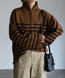 ap retro | パネルボーダーハーフZIPオーバーニット(ニット/セーター)