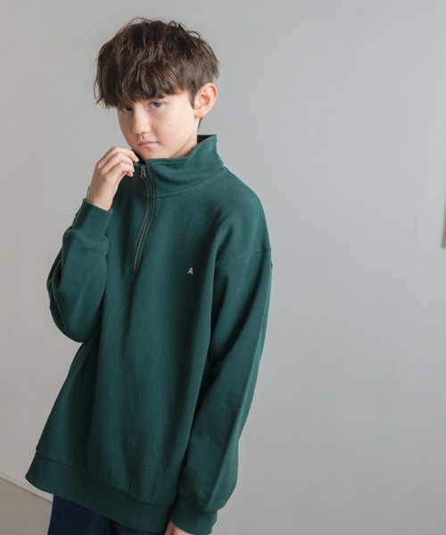 GLOBAL WORK(グローバルワーク)の「ハーフZIPスウェット/AND YUA ANY/ 165278(スウェット・キッズ・グリーン/ライトグレー/チャコールグレー・160cm/150cm)」の3枚目の写真