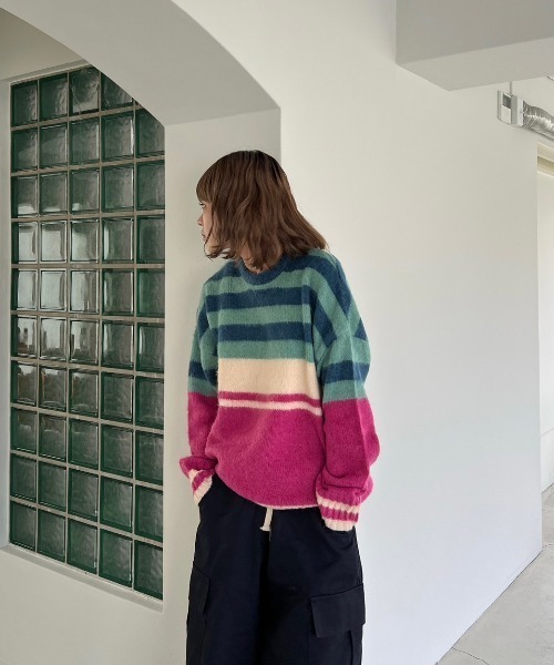 shesame（シーセム）の「アソート柄モヘアライクウールミックスニット（ニット/セーター・レディース・ブラウン/グリーン/ピンク/ブラック・MEDIUM/LARGE）」の4枚目の写真