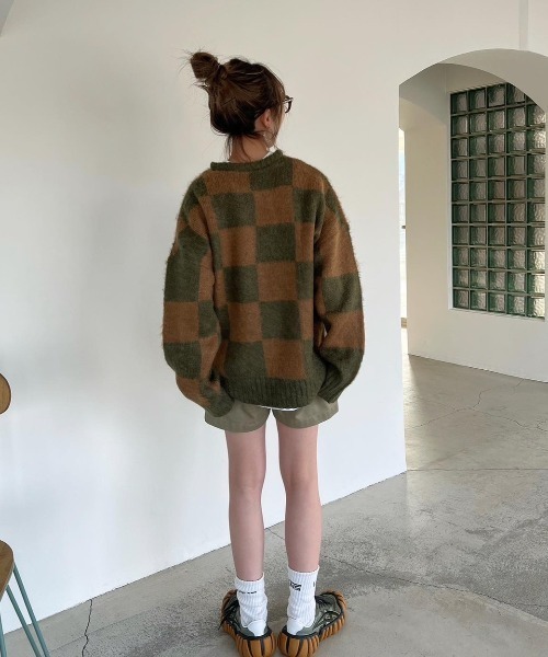 shesame（シーセム）の「アソート柄モヘアライクウールミックスニット（ニット/セーター・レディース・ブラウン/グリーン/ピンク/ブラック・MEDIUM/LARGE）」の3枚目の写真