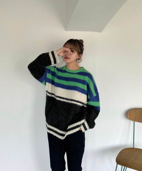 shesame（シーセム）の「アソート柄モヘアライクウールミックスニット（ニット/セーター・レディース・ブラウン/グリーン/ピンク/ブラック・MEDIUM/LARGE）」の15枚目の写真