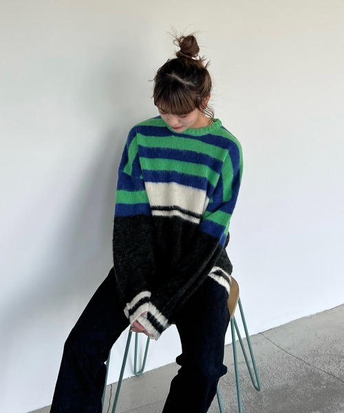 shesame（シーセム）の「アソート柄モヘアライクウールミックスニット（ニット/セーター・レディース・ブラウン/グリーン/ピンク/ブラック・MEDIUM/LARGE）」の11枚目の写真