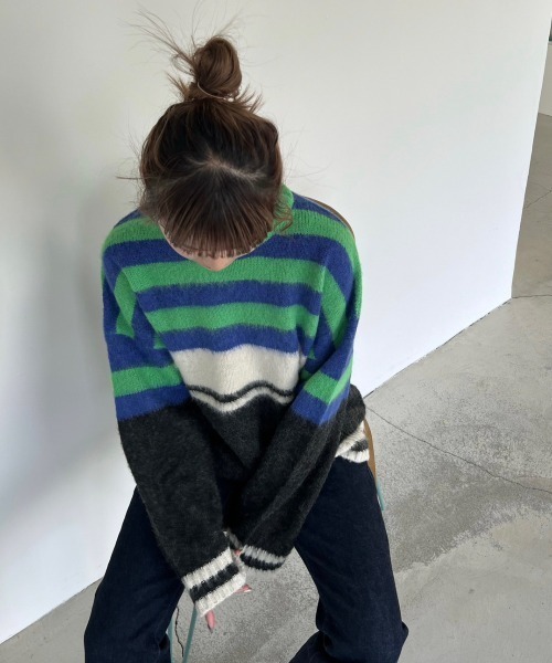 shesame（シーセム）の「アソート柄モヘアライクウールミックスニット（ニット/セーター・レディース・ブラウン/グリーン/ピンク/ブラック・MEDIUM/LARGE）」の12枚目の写真