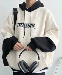 Dalfwin | 2022 AW 秋冬 韓国ファッション パーカー スウェット レディース　バイカラーレイヤードフーディー ビッグシルエット　オーバーサイズ(パーカー)