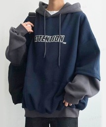 Dalfwin | 2022 AW 秋冬 韓国ファッション パーカー スウェット レディース バイカラーレイヤードフーディー ビッグシルエット オーバーサイズ(パーカー)