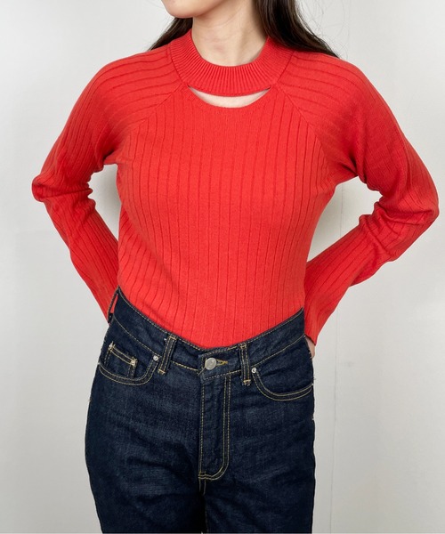 Meli rich(メリーリッチ)の「カットアウトリブニットプルオーバー(ニット/セーター・レディース・ブラック/オレンジ/ブルー/アイボリー・MEDIUM)」の14枚目の写真