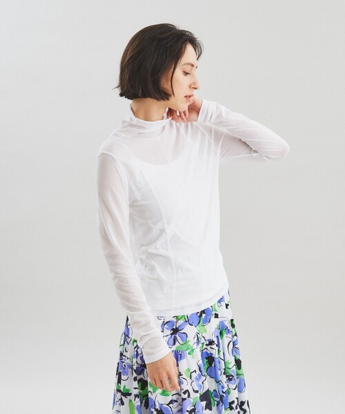 GRACE CONTINENTAL(グレースコンチネンタル)の「シアー切替トップ(Tシャツ/カットソー・レディース・ブラック/ホワイト/ラベンダー・36)」の2枚目の写真