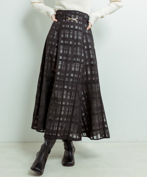 OLIVE des OLIVE（オリーブデオリーブ）の「【WEB限定カラー有】ビットベルト付きフレアスカート（スカート・レディース・ミント/チェック/スミクロ/オフホワイト/サックスブルー・FREE）」の16枚目の写真