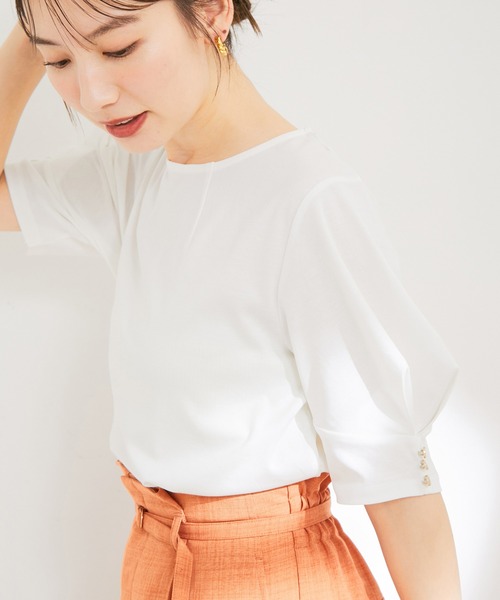 VIS(ビス)の「【接触冷感・洗える】シルケットタックスリーブプルオーバー(Tシャツ/カットソー・レディース・ブラック/ホワイト/ダークブラウン/ラベンダー・FREE)」の1枚目の写真