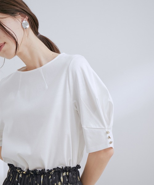 VIS(ビス)の「【接触冷感・洗える】シルケットタックスリーブプルオーバー(Tシャツ/カットソー・レディース・ブラック/ホワイト/ダークブラウン/ラベンダー・FREE)」の10枚目の写真