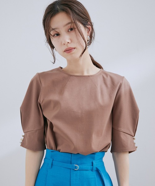 VIS(ビス)の「【接触冷感・洗える】シルケットタックスリーブプルオーバー(Tシャツ/カットソー・レディース・ブラック/ホワイト/ダークブラウン/ラベンダー・FREE)」の12枚目の写真