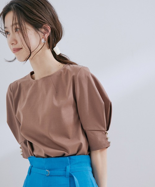 VIS(ビス)の「【接触冷感・洗える】シルケットタックスリーブプルオーバー(Tシャツ/カットソー・レディース・ブラック/ホワイト/ダークブラウン/ラベンダー・FREE)」の13枚目の写真