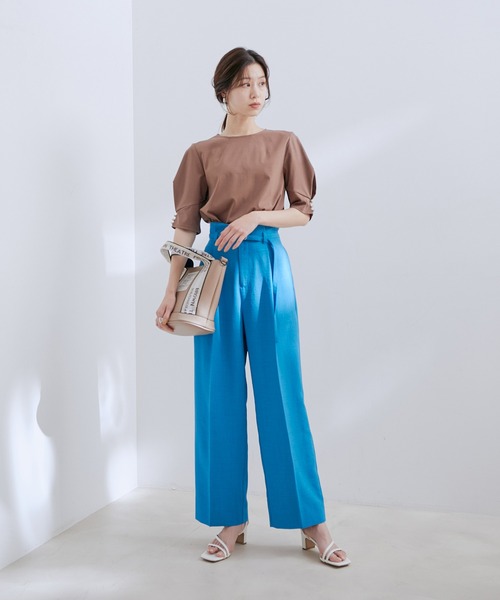 VIS(ビス)の「【接触冷感・洗える】シルケットタックスリーブプルオーバー(Tシャツ/カットソー・レディース・ブラック/ホワイト/ダークブラウン/ラベンダー・FREE)」の14枚目の写真