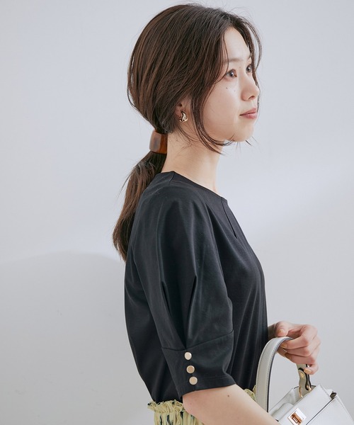 VIS(ビス)の「【接触冷感・洗える】シルケットタックスリーブプルオーバー(Tシャツ/カットソー・レディース・ブラック/ホワイト/ダークブラウン/ラベンダー・FREE)」の17枚目の写真