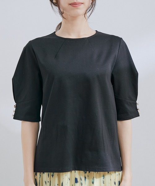 VIS(ビス)の「【接触冷感・洗える】シルケットタックスリーブプルオーバー(Tシャツ/カットソー・レディース・ブラック/ホワイト/ダークブラウン/ラベンダー・FREE)」の21枚目の写真