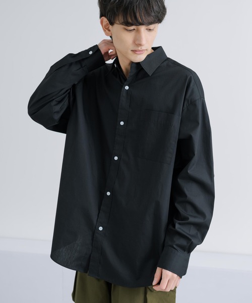 Rocky Monroe（ロッキーモンロー）の「オーバーサイズ コットンブロード レギュラーカラーシャツ（シャツ/ブラウス・メンズ・ブラック/サックスブルー/ホワイト×ブルー/ホワイト×ブラック/ホワイト×ネイビー/ホワイト・M/L）」の5枚目の写真