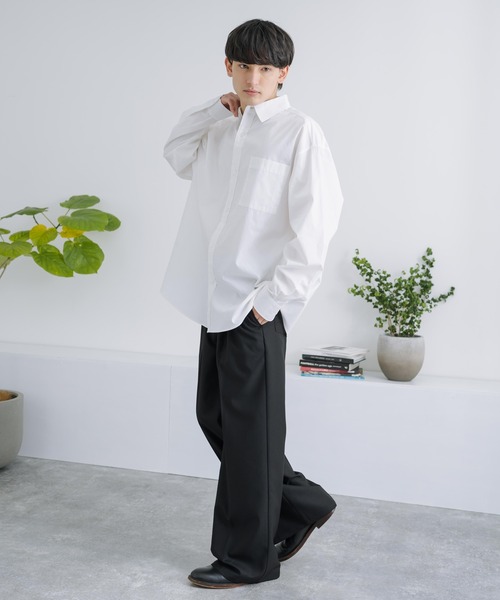 Rocky Monroe（ロッキーモンロー）の「オーバーサイズ コットンブロード レギュラーカラーシャツ（シャツ/ブラウス・メンズ・ブラック/サックスブルー/ホワイト×ブルー/ホワイト×ブラック/ホワイト×ネイビー/ホワイト・M/L）」の20枚目の写真