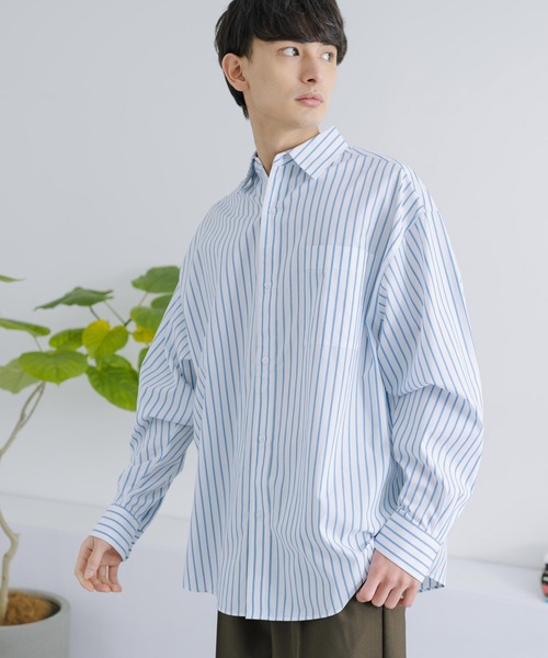 Rocky Monroe（ロッキーモンロー）の「オーバーサイズ コットンブロード レギュラーカラーシャツ（シャツ/ブラウス・メンズ・ブラック/サックスブルー/ホワイト×ブルー/ホワイト×ブラック/ホワイト×ネイビー/ホワイト・M/L）」の22枚目の写真
