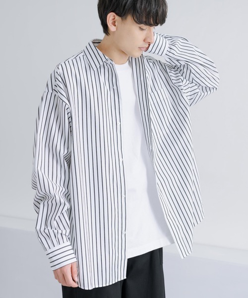 Rocky Monroe（ロッキーモンロー）の「オーバーサイズ コットンブロード レギュラーカラーシャツ（シャツ/ブラウス・メンズ・ブラック/サックスブルー/ホワイト×ブルー/ホワイト×ブラック/ホワイト×ネイビー/ホワイト・M/L）」の7枚目の写真