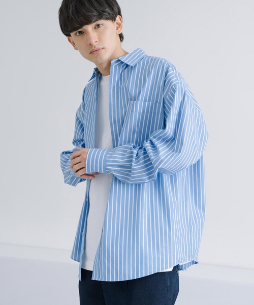 Rocky Monroe（ロッキーモンロー）の「オーバーサイズ コットンブロード レギュラーカラーシャツ（シャツ/ブラウス・メンズ・ブラック/サックスブルー/ホワイト×ブルー/ホワイト×ブラック/ホワイト×ネイビー/ホワイト・M/L）」の12枚目の写真