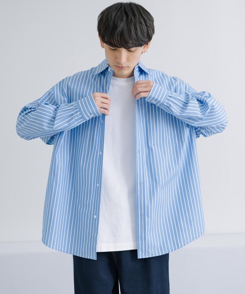 Rocky Monroe（ロッキーモンロー）の「オーバーサイズ コットンブロード レギュラーカラーシャツ（シャツ/ブラウス・メンズ・ブラック/サックスブルー/ホワイト×ブルー/ホワイト×ブラック/ホワイト×ネイビー/ホワイト・M/L）」の13枚目の写真