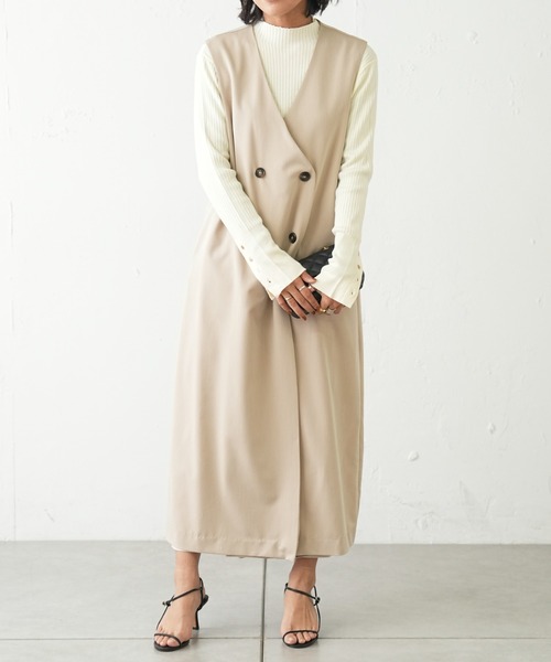 OUVRAGE CLASSE（ウヴラージュクラス）の「ダブルボタンロングジレ（その他アウター・レディース・ベージュ/ブラック・FREE）」の8枚目の写真