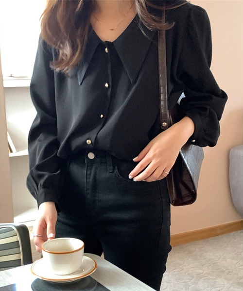 Amulet（アミュレット）の「ビックカラーシャツブラウス（シャツ/ブラウス・レディース・ブラック/ホワイト・M/L/XL）」の4枚目の写真