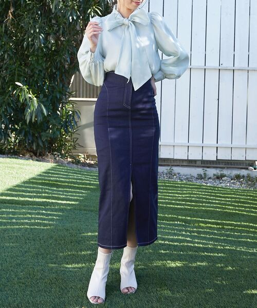 MAJESTIC LEGON（マジェスティックレゴン）の「ストレッチタイトスカート（スカート・レディース・ネイビー/ベージュ/アイボリー・SMALL/MEDIUM）」の4枚目の写真
