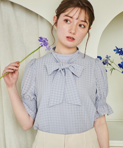 NOELA(ノエラ)の「シアーチェックブラウス(シャツ/ブラウス・レディース・ブラック/サックスブルー/オフホワイト・フリー)」の3枚目の写真