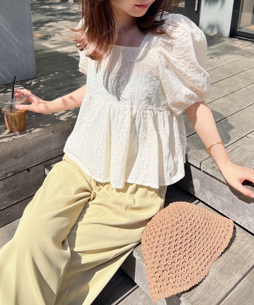 CLEA(クレア)の「コットン刺繍 スクエアネック ペプラムブラウス(シャツ/ブラウス・レディース・アイボリー/ホワイト・FREE)」の20枚目の写真